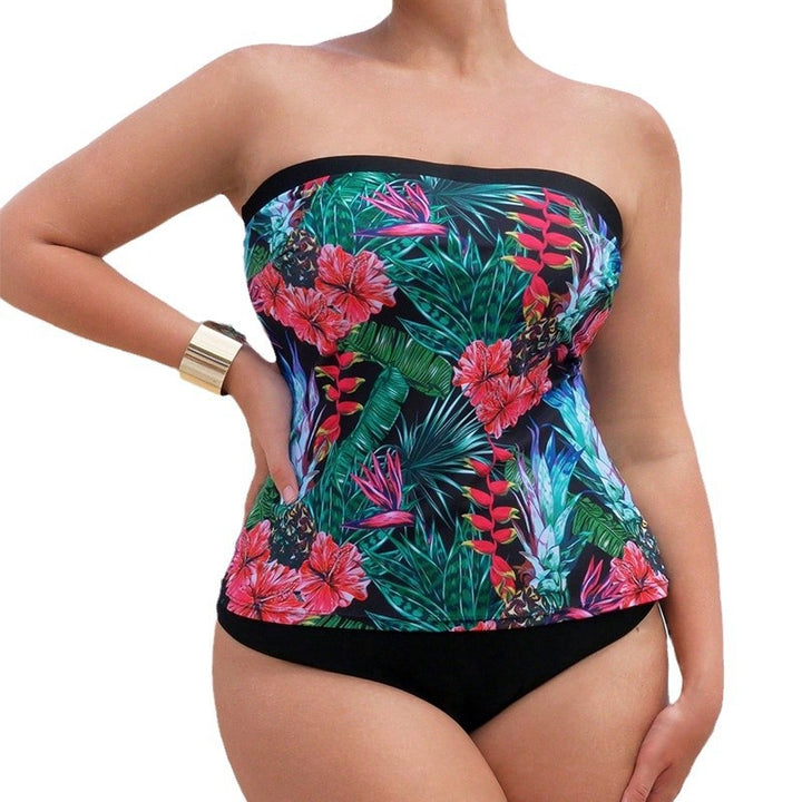 Dame Bandeau Tankini med blomstret design og høj skæring Skovae