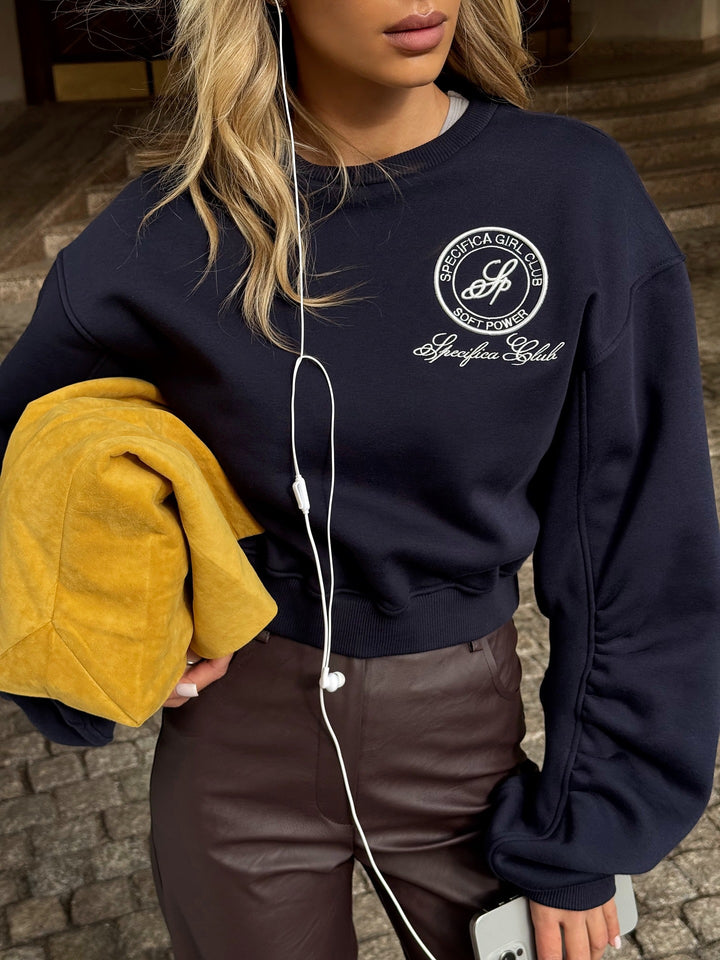 Kvinders sweatshirt med elegante puffærmer og høj kvalitet broderi Stilla