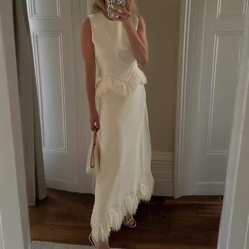 Dame Elegant Maxikjole med frynsebesætning og fint kant Skovae