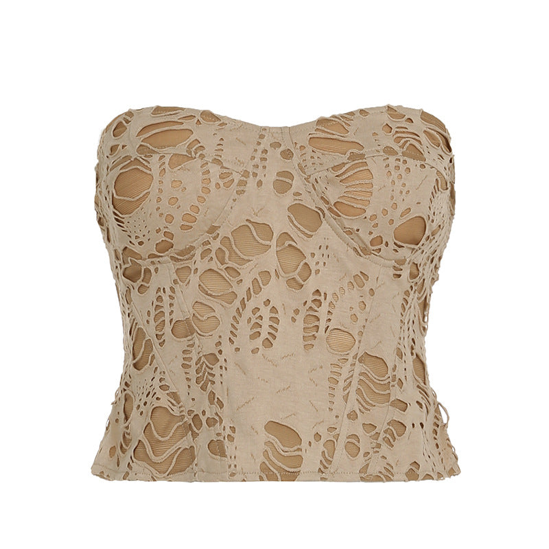 Damen Cropped Oberteil mit aufwendigem Schnitt und geschnittenen Details Skovae