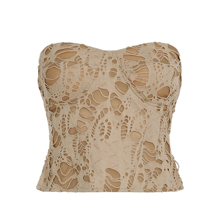 Damen Cropped Oberteil mit aufwendigem Schnitt und geschnittenen Details Skovae