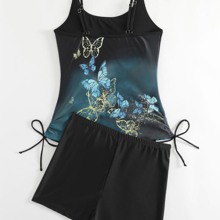 Dame Tankini med sommerfuglemotiv og badeshorts Skovae