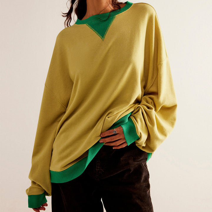 Dame afslappet oversized sweatshirt med kontrasterende ribkanter og løs pasform Stilla