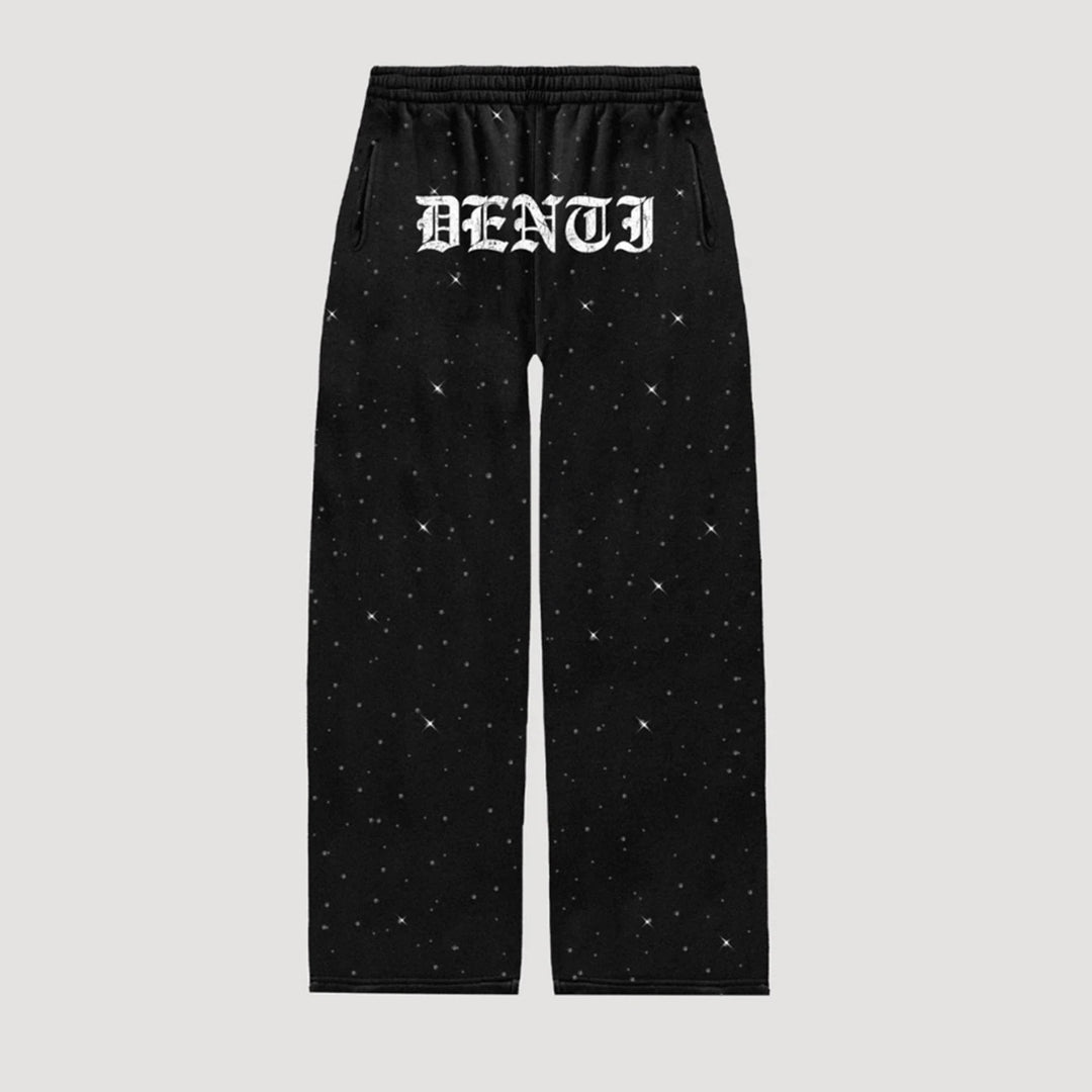 Dame nan vidde sweatbukser med stjernerallover, gothic-logoprint, elastisk talje og stiklommer Skovae