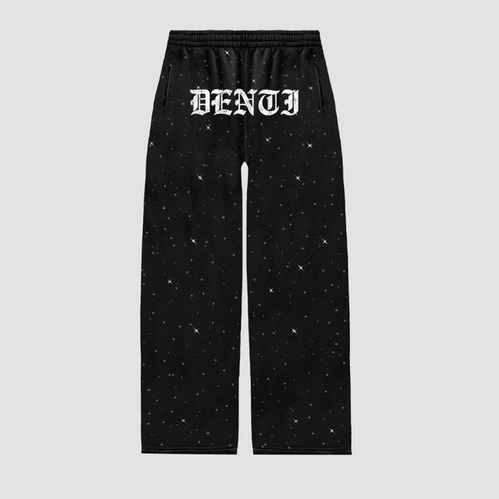 Dame nan vidde sweatbukser med stjernerallover, gothic-logoprint, elastisk talje og stiklommer Skovae