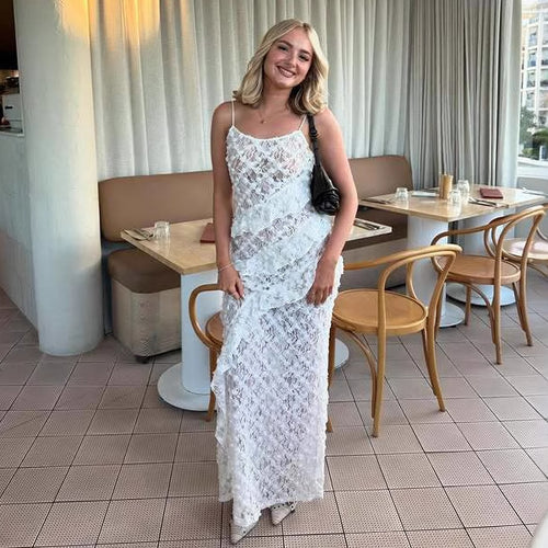 Damer Elegant Spidsmaxikjole med asymmetrisk Drapering Skovae
