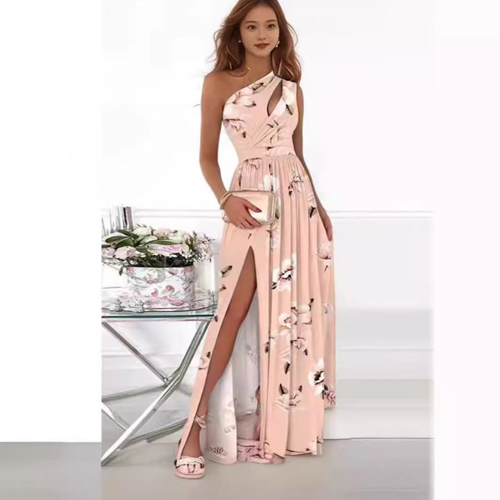 Dame Elegante omslagskjole med sidelad split og blomstret design Stilla