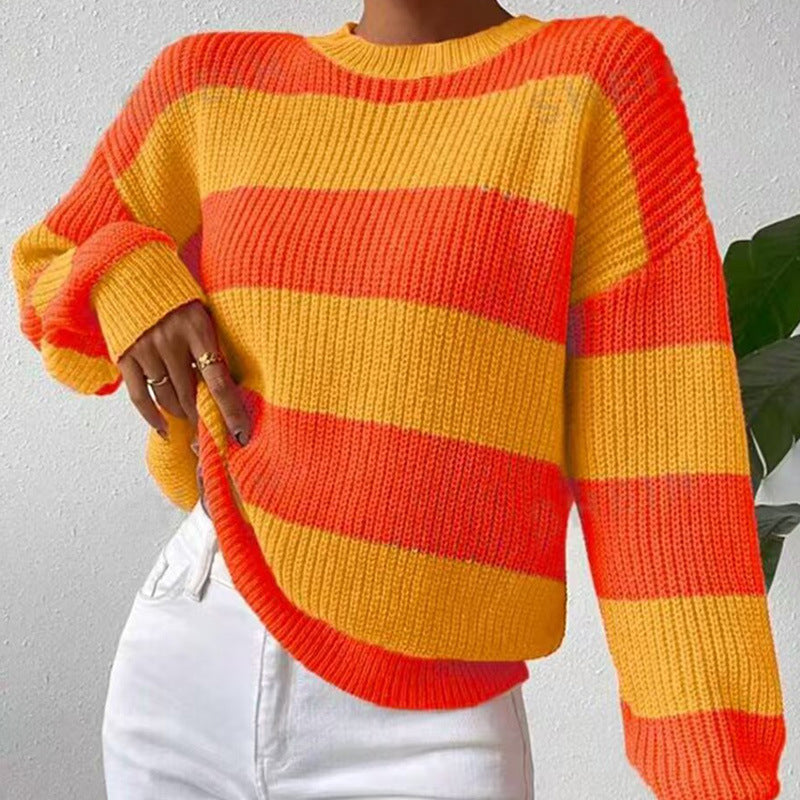 Dame afslappet sweater med bred stribemønster og behagelig pasform Stilla