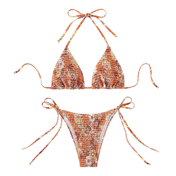 Dame triangle-bikini med florale ruffles detaljer og justerbare stropper Skovae