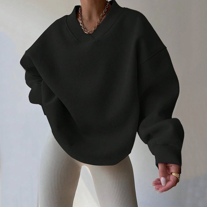 Kvinder Oversized Sweatshirt med V-hals og brede ærmekanter Skovae