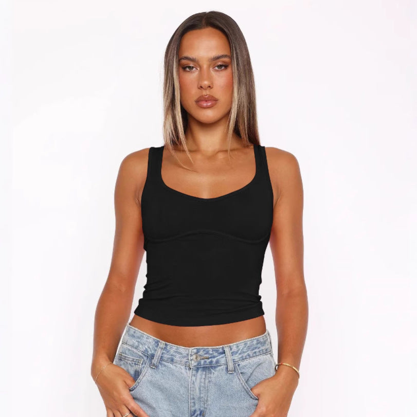 Dame crop-top med brede stropper og integreret bustier Stilla