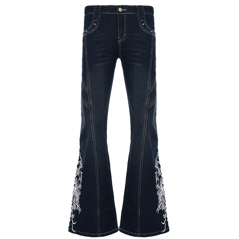 Dame jeans med udvidet ben og elegant broderi Skovae