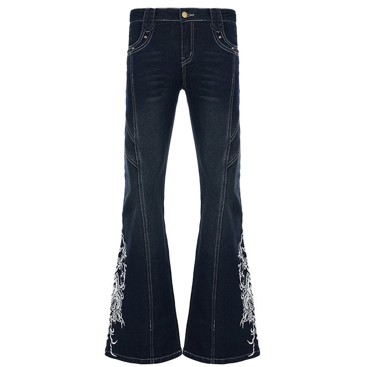 Dame jeans med udvidet ben og elegant broderi Skovae