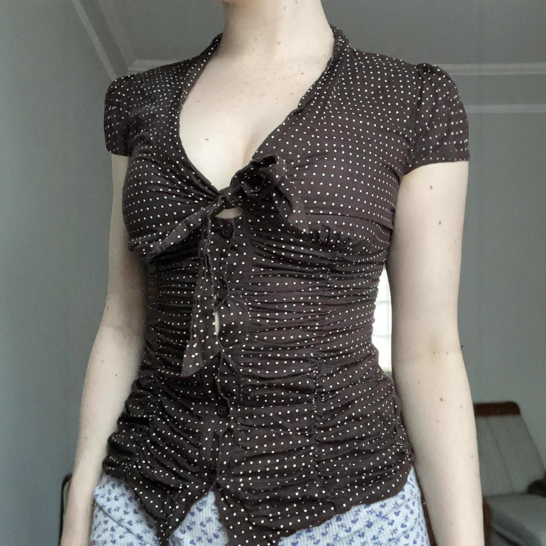 Damer feminin bluse skjorte med rynkning og sløjfe-detalje Skovae