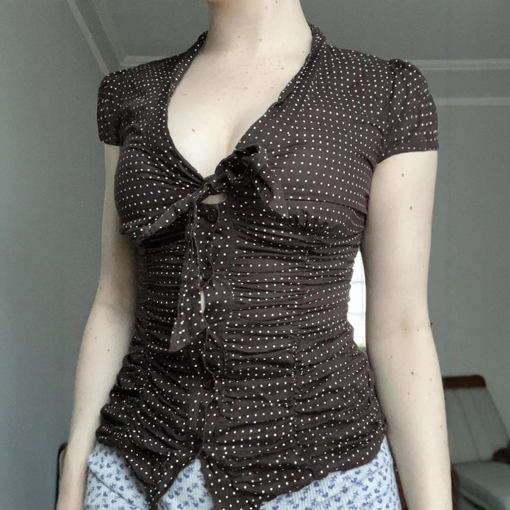 Damer feminin bluse skjorte med rynkning og sløjfe-detalje Skovae