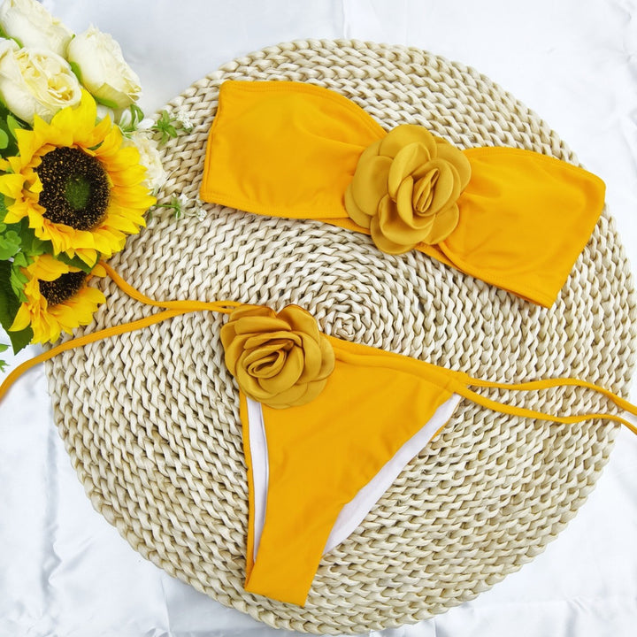 Dame Bikini-sæt med blomster top og sidesnore Stilla