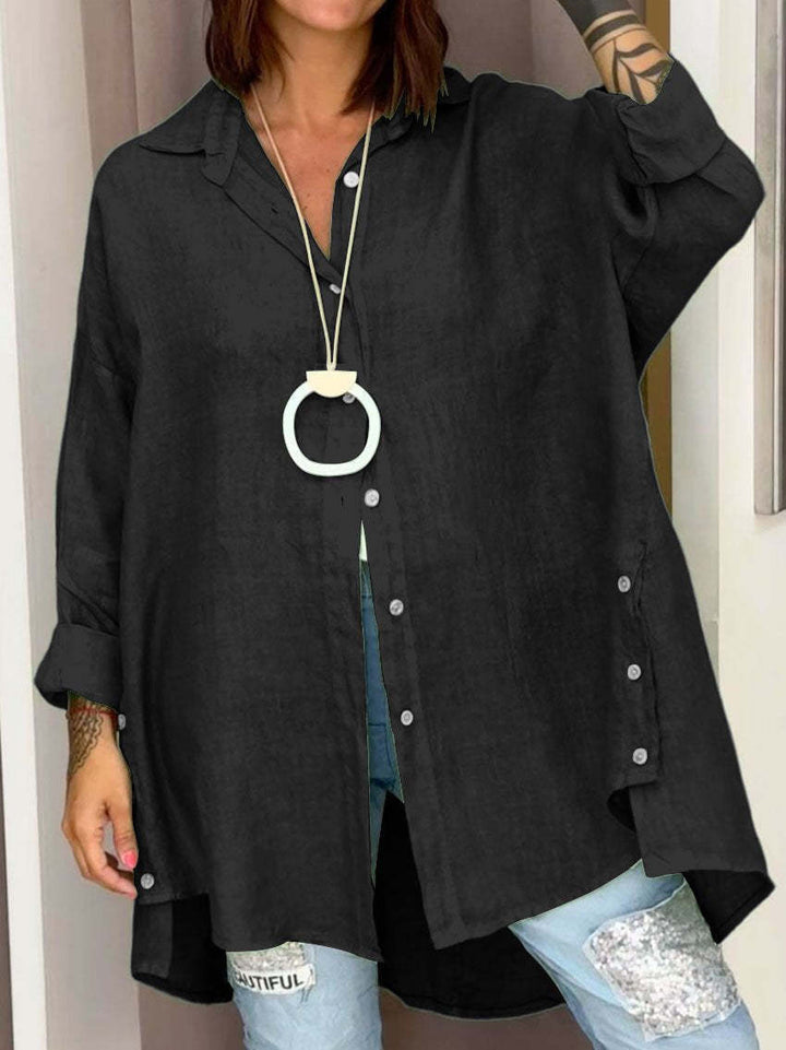 Dame Lækre Linned Bluse med asymmetrisk snit og praktiske knapper Stilla