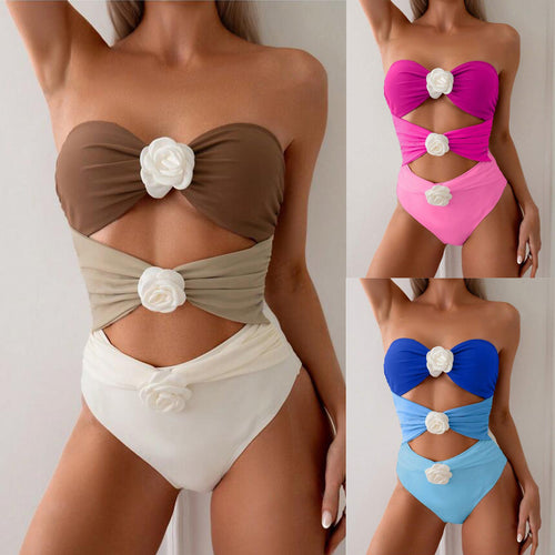 Dame Bandeau-badebadedragt med blomster-cut-out-design og mode indpakningseffekt Stilla