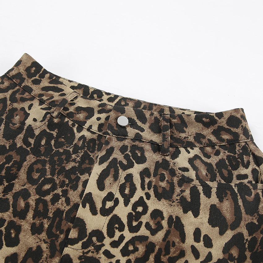 Dame elegante leopardmønstret bukser med vidde ben Stilla