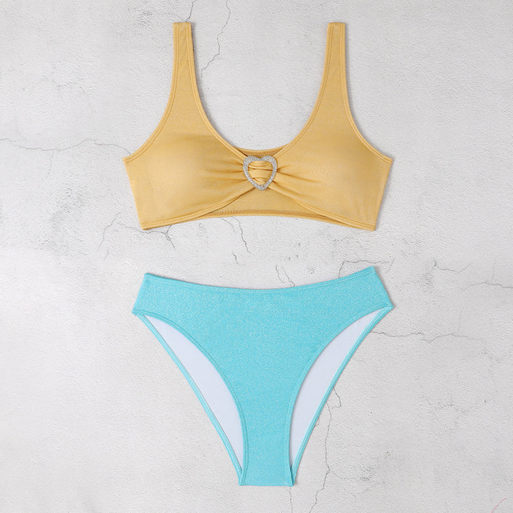 Dame bikini sæt med skinnende top og højt skåret bund Stilla