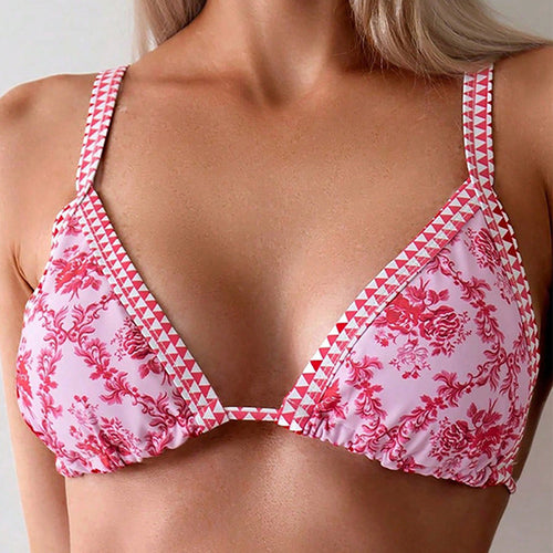 Dame triangel-bikini med blomsterdesign og raffinerede snorebånd Skovae