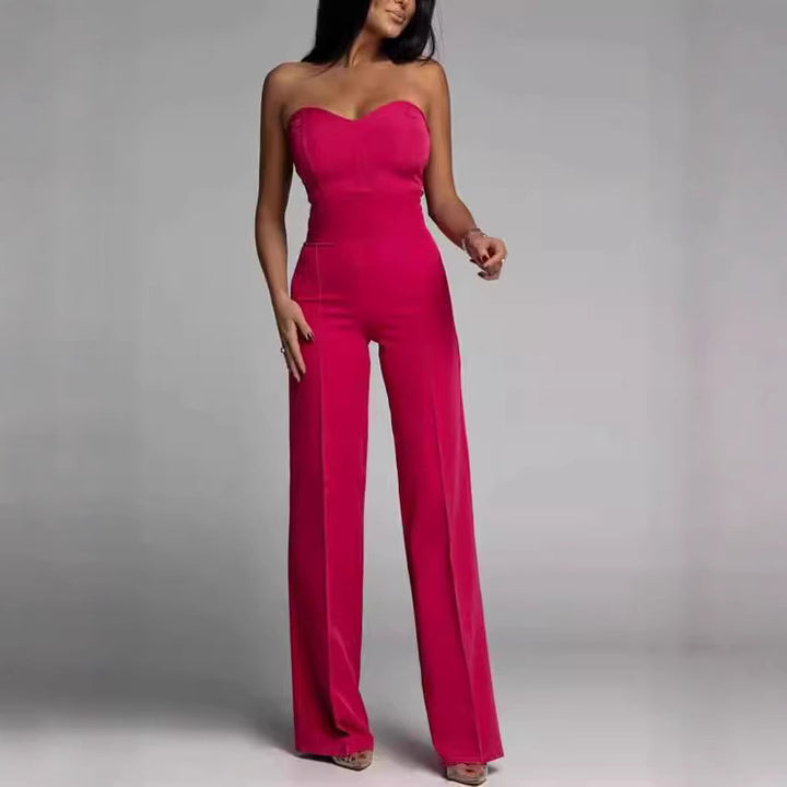 Dame elegant jumpsuit med off-shoulder design og vid ben Skovae