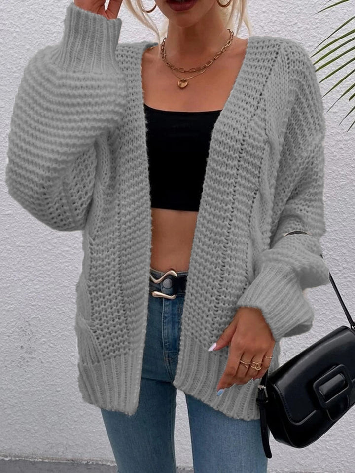 Kvinders chunky strikket cardigan med komfortable åbne lommer og afslappet pasform Stilla