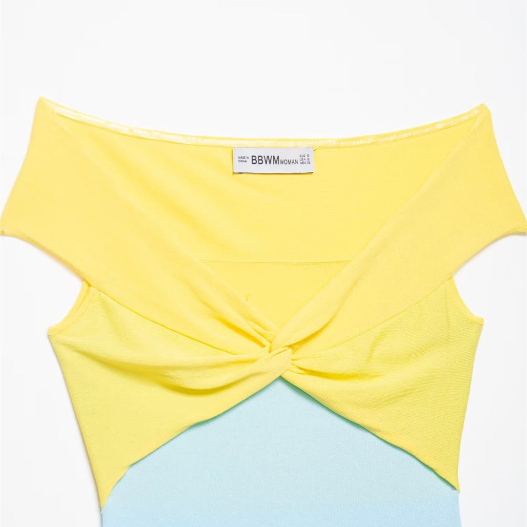 Dame Off-Shoulder Top med knude-detalje og farvegradient Skovae
