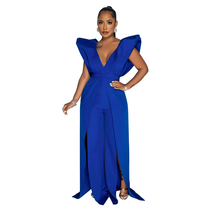 Dame Elegant Jumpsuit med Flæseærmer og dyb Udsnit Stilla