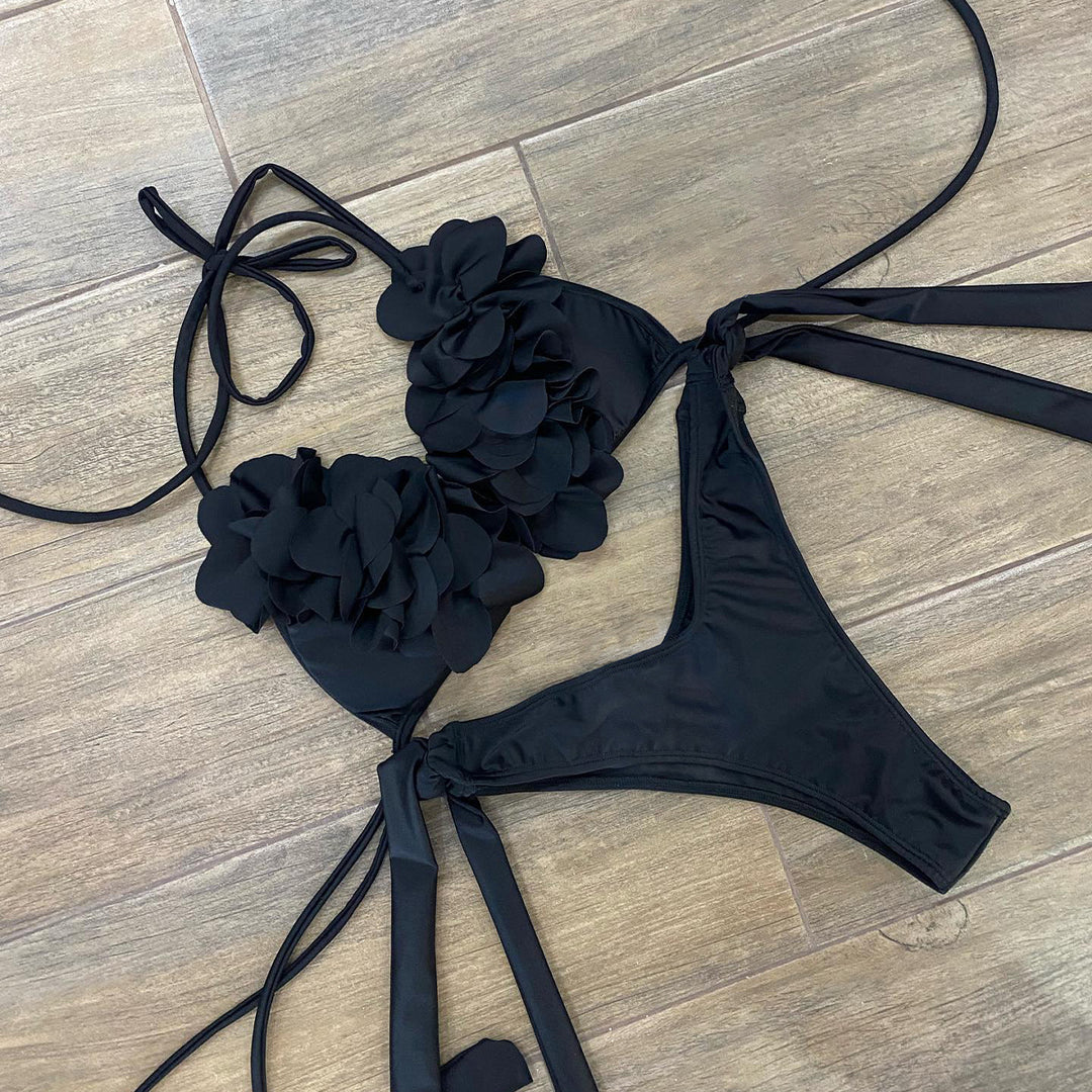 Dame bikini-sæt med blomster-rulletekster og justerbare stropper Stilla