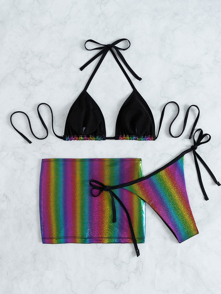 Dame triangel-bikini med trendy indpakningsskørt Skovae