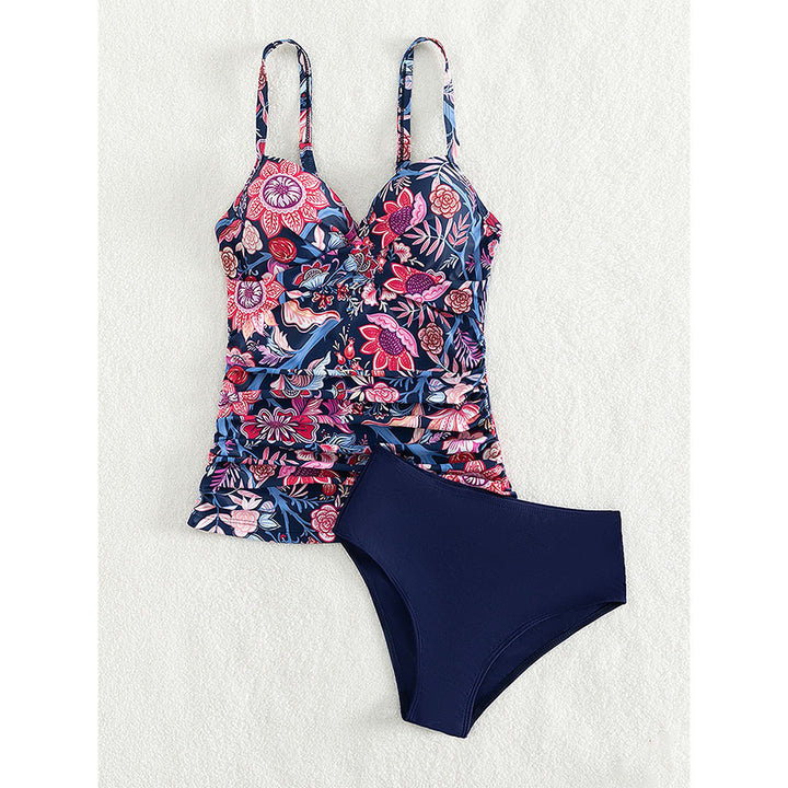 Dame Floral Print Rynket Tankini Sæt Stilla