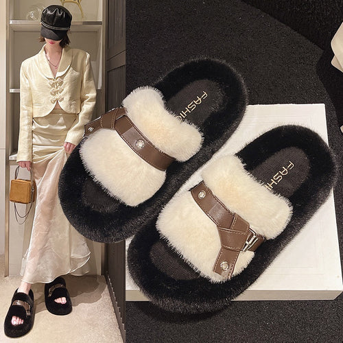 Dame Fluffy Pantoletten med fashionable remdesign og hyggelig indvendig udstyr Stilla