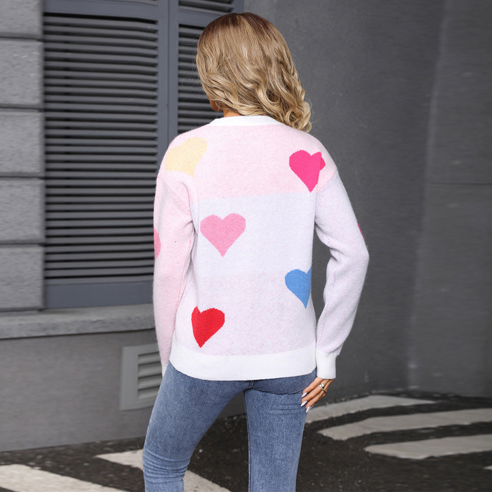 Kvinders hyggelige sweater med hjerte mønstre og struktureret overflade Stilla
