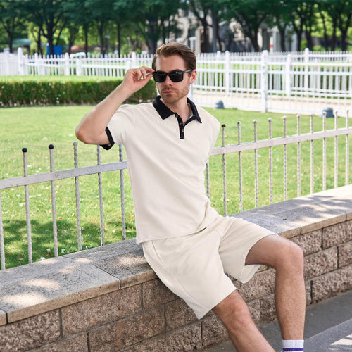 Herre polo- og shorts-sæt med dekorativ krave og åndbart materiale Stilla
