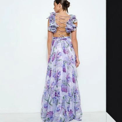 Femme Floral Ryscher Cut-Out Maxi Kjole Stilla