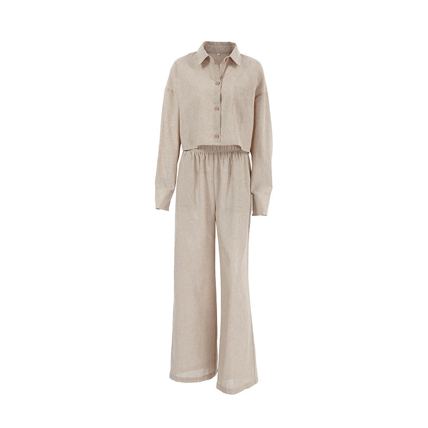 Dame Casual Twill-buksesæt med cropped skjorte og løs pasform Stilla