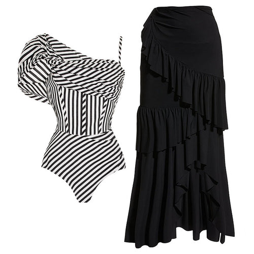 Dame One-Shoulder Badedragt med Volantnederdel Skovae