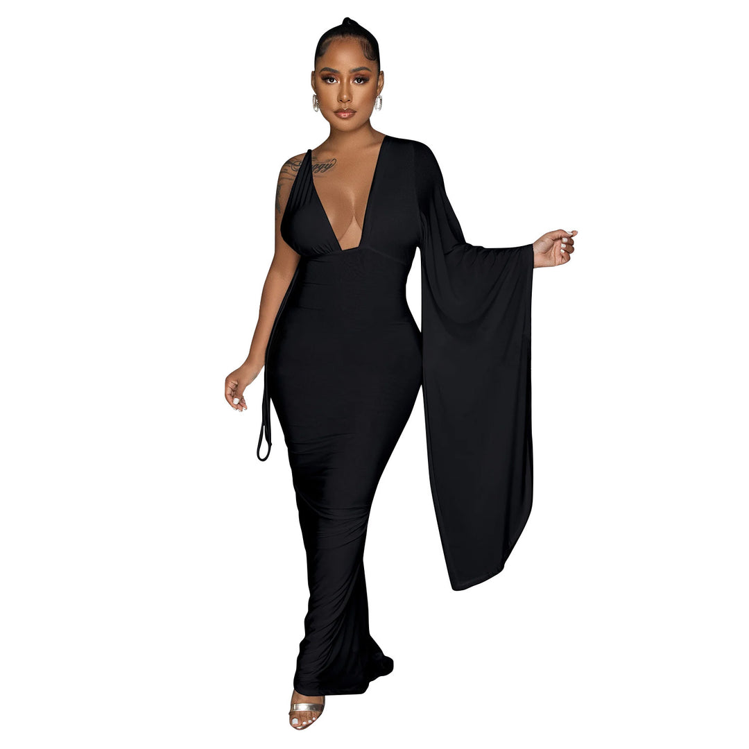 Dame Elegant Maxi-Kjole med asymmetrisk Cut-Out og langærmet Stilla