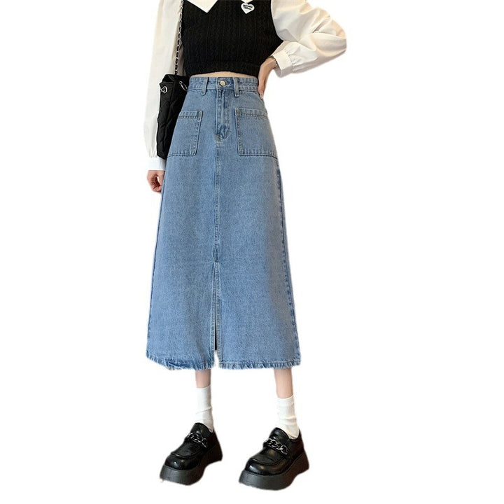 Kvinder Lang Denim Nederdel med Praktiske Lommer Stilla
