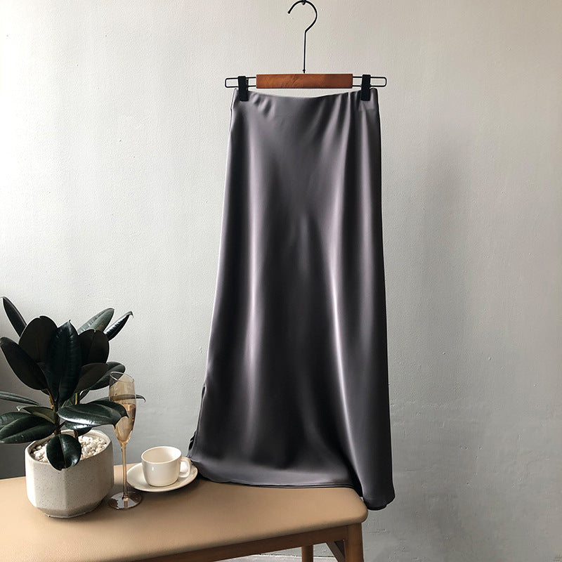 Dame elegant Maxikjole i flydende satin med høj talje og bred pasform Stilla