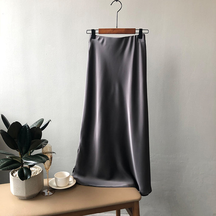 Dame elegant Maxikjole i flydende satin med høj talje og bred pasform Stilla