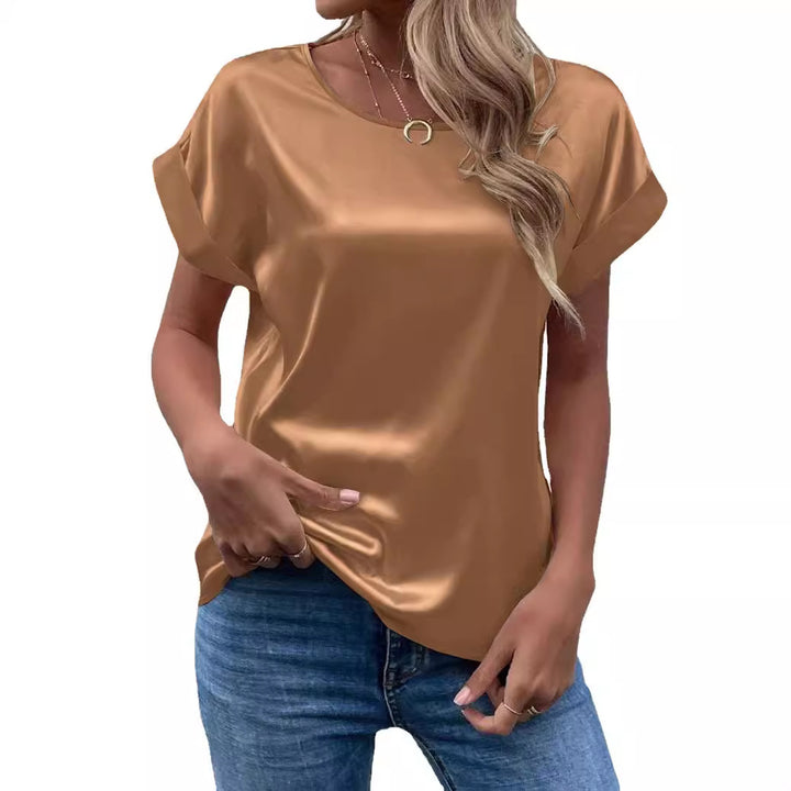 Dame Satin-top med løs pasform og fashionable opsmæk Skovae