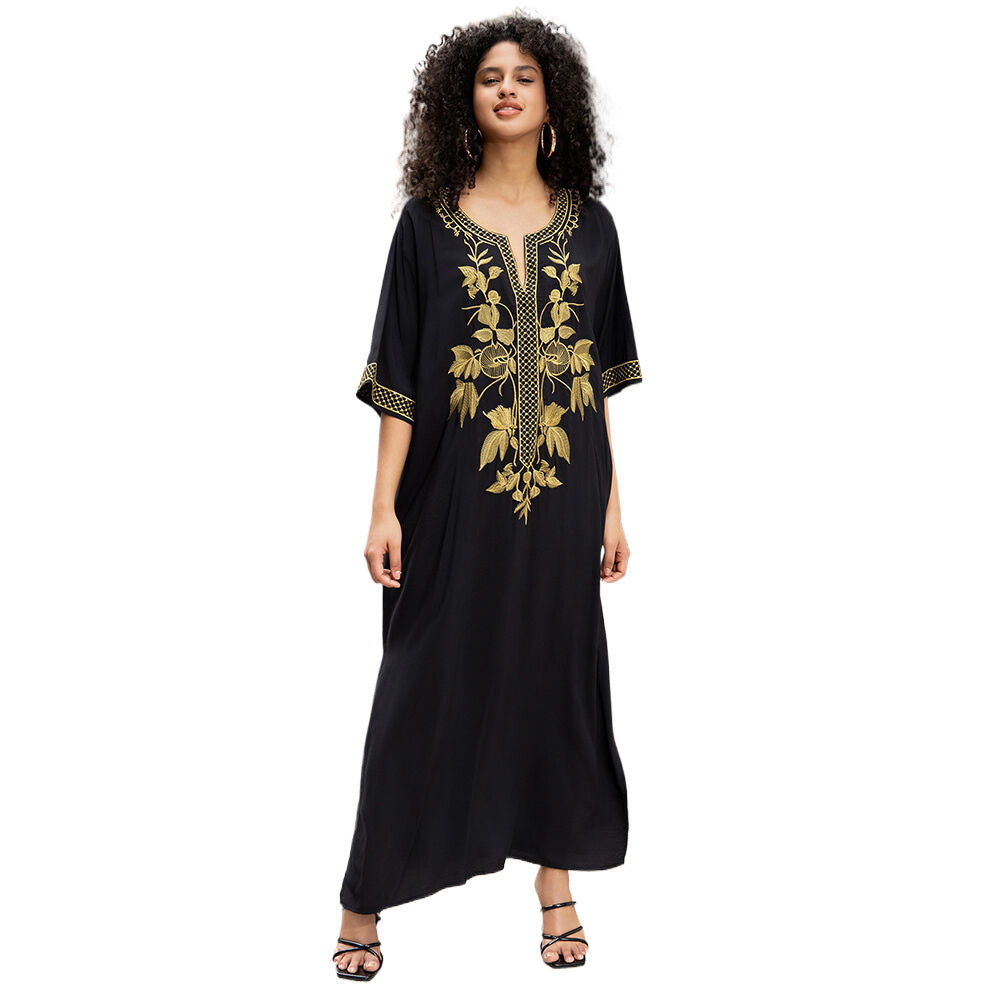 Dame Kaftan med kunstnerisk guld broderi Stilla