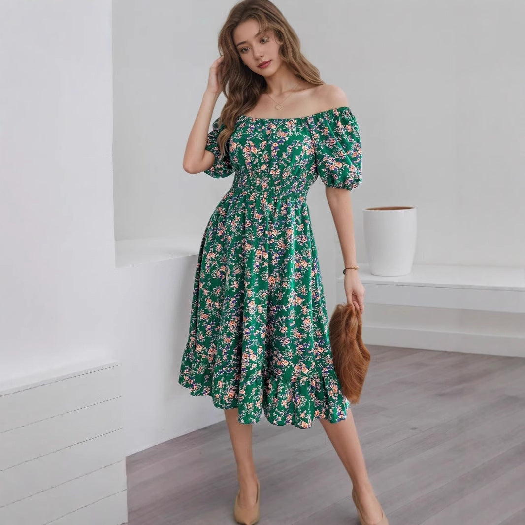 Dame Off-Shoulder Kjole med blomster mønstre og flæser Stilla