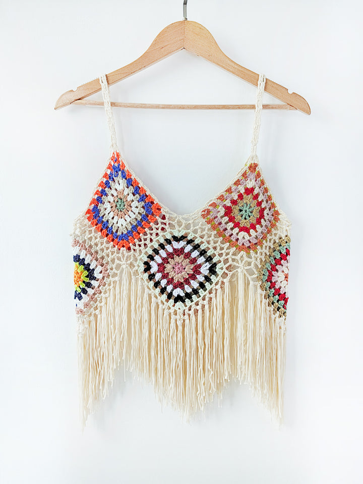 Dame hæklet Crop Top med frynse-detalje Stilla