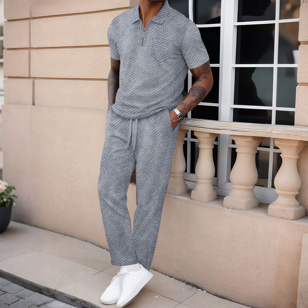 Herre sporty fritids-sæt med kort lynlås og struktureret design Stilla