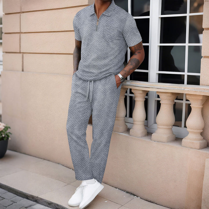 Herre sporty fritids-sæt med kort lynlås og struktureret design Stilla