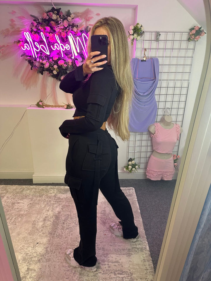 Kvindernes trendy hoodie og cargo joggebukser sæt Skovae