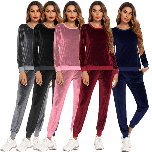 Dame Velours Loungewear-sæt med elastiske manchetter og behagelig pasform Stilla